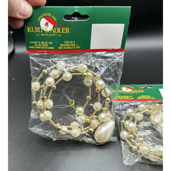 KURT S ADLER Gold & White Beaded Icicle Christmas ORNAMENT Santa's World 5J New! - Picture 3 of 7